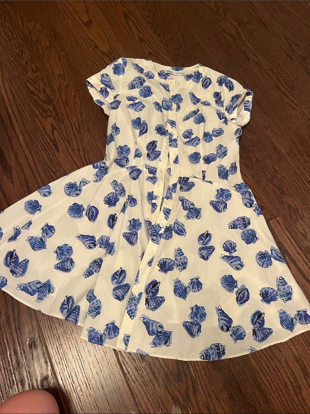 Zara White Mini Dress with Blue Shell Print